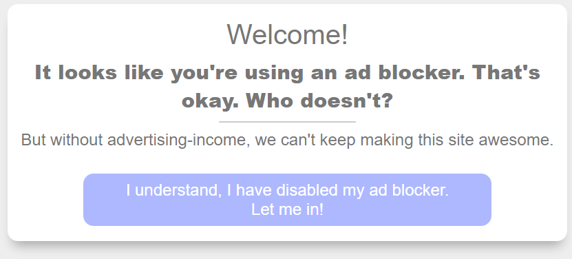 The BlockAdBlock request screen