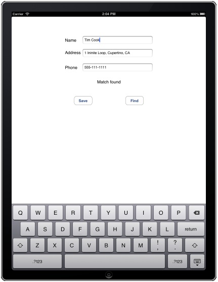 An iOS 5 SQLite database example iPad application running
