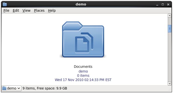The RHEL 6 file manager at max zoom