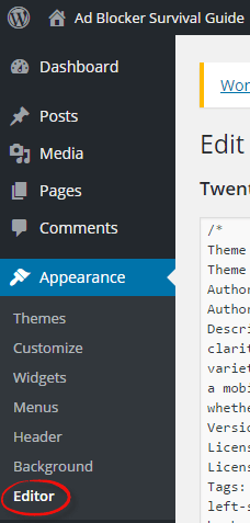 The WordPress Appearance Editor menu option