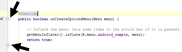 The Android Studio Editor code folding controls in gutter area