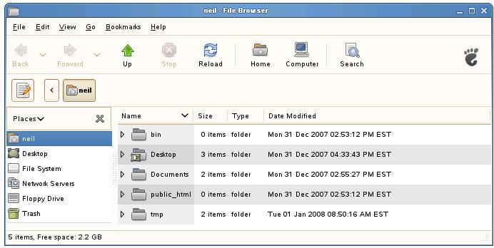 The opensuse File Manager showing folders in list format