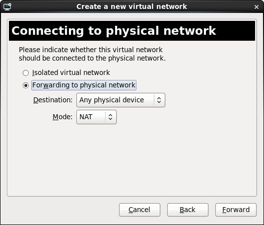RHEL 6 KVM forwarding options for a new virtual network
