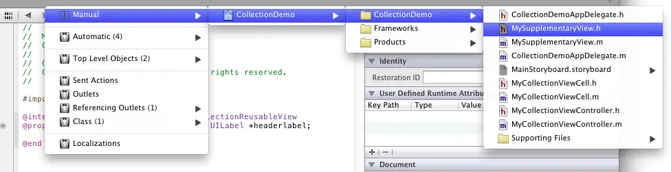 Selecting a file from the Xcode Assistant Editor