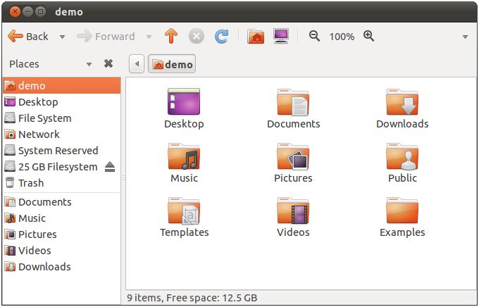 The current user's Home folder in the Ubuntu 11.04 File Manager window
