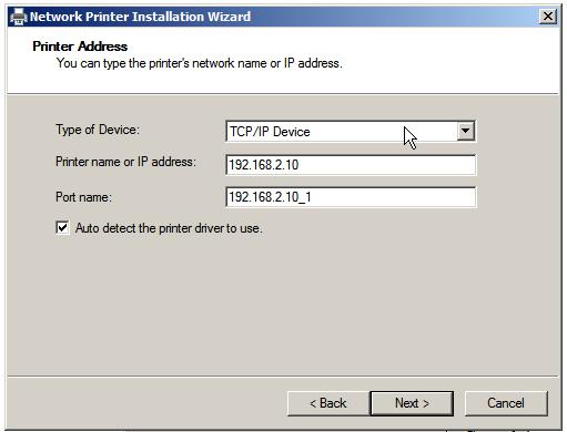 Configuring the IP address and port for a new network printer