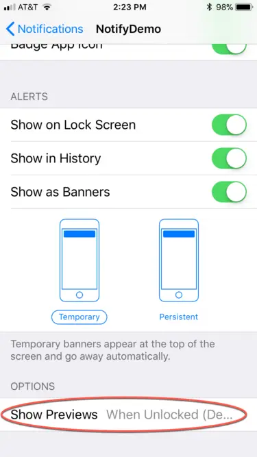 Ios 11 notify demo app preview settings.png