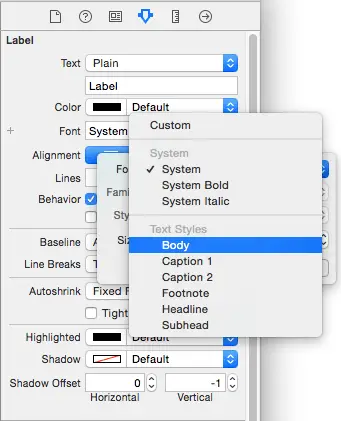 Selecting a Dynamic Text Style for a view in Xcode 6
