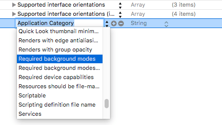 Adding background support to the Info.plist file