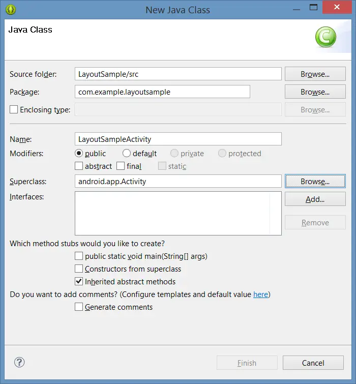 Adding a new Activity class to an Eclipse Android project
