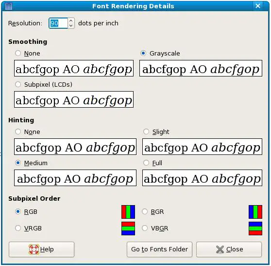 Fedora Desktop Font Rendering Detail Screen