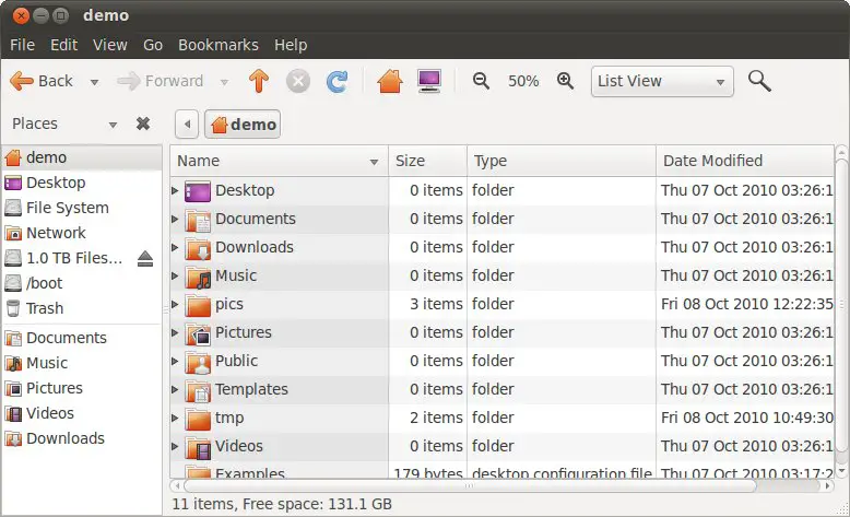 Ubuntu 10.10 File Manager in list mode