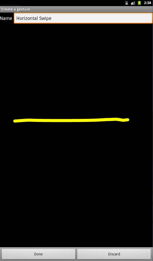 A horizontal swipe gesture created in the Andorid Gestures Builder application