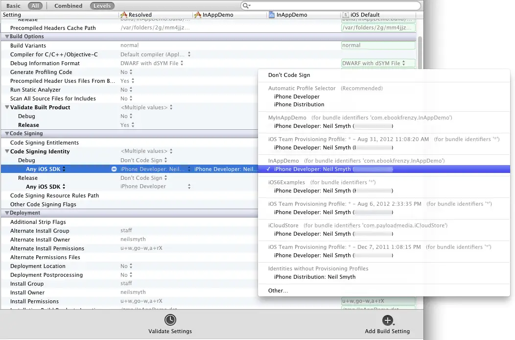 Assigning code signing to an app for in-app purchasing