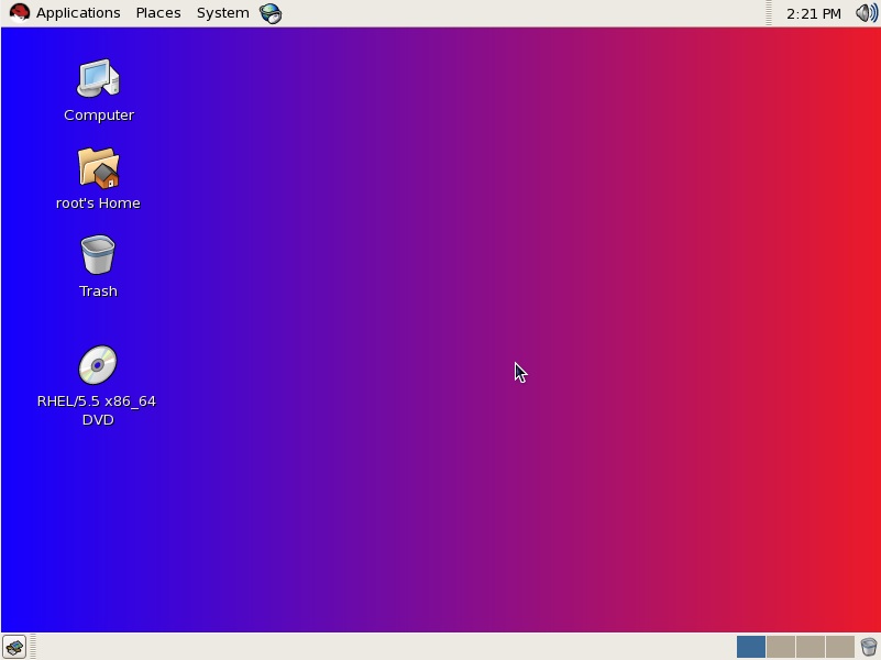 The Red Hat Enterprise Linux GNOME desktop configured with a gradient background