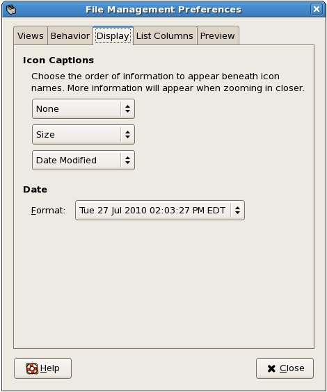 RHEL File Managewr Display Preferences