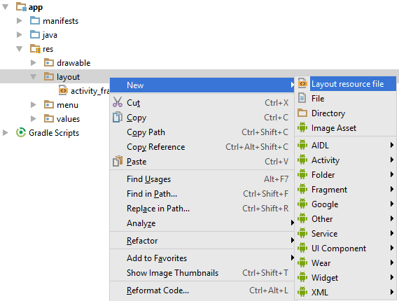 Adding a layout resource file to an Android Studio project