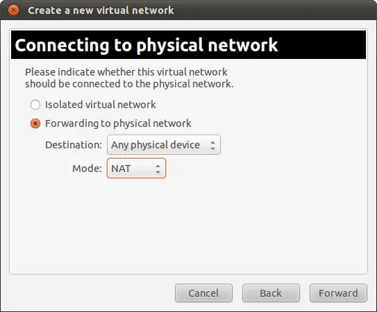 Configuring the physical connection for an Ubuntu 11.04 KVM virtual network