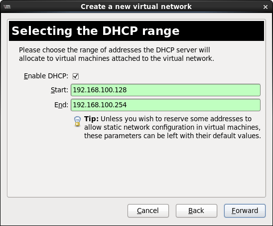 Configuring CentOS 6 KVM virtual network DHCP range