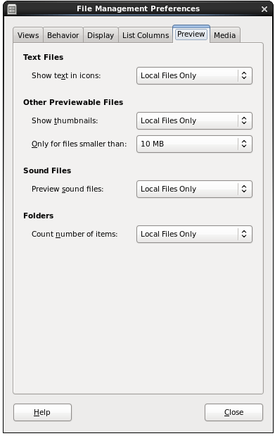 The CentOS 6 Preview Preferences Panel
