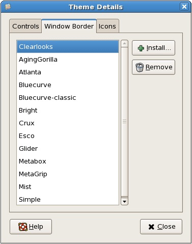 The list of window border themes