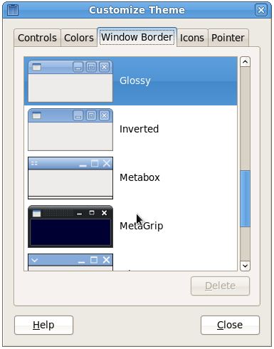 The RHEL 6 customize theme dialog