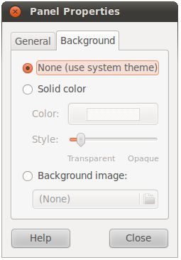 Ubuntu 10.10 desktop panel background properties