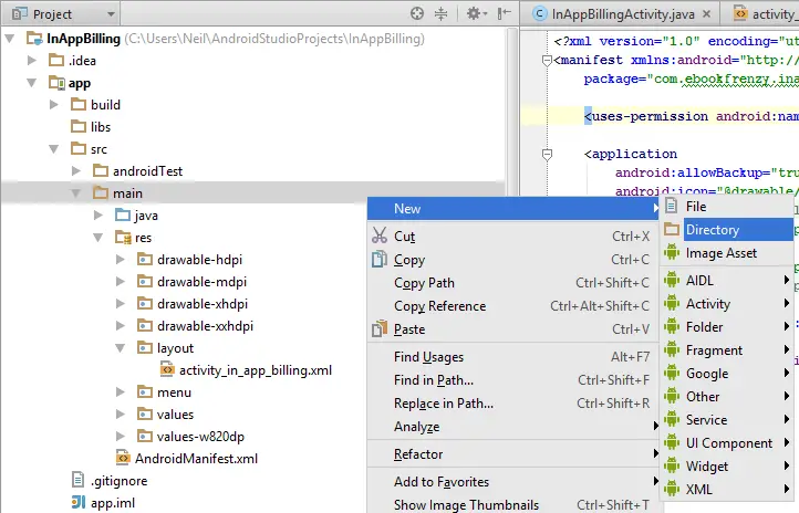 Creating a new directory in Android Studio