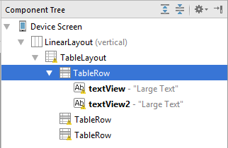 Children added to a TableRow in Android Studio