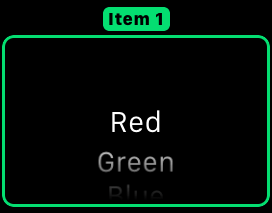 A WatchKit picker object with outline and caption enabled