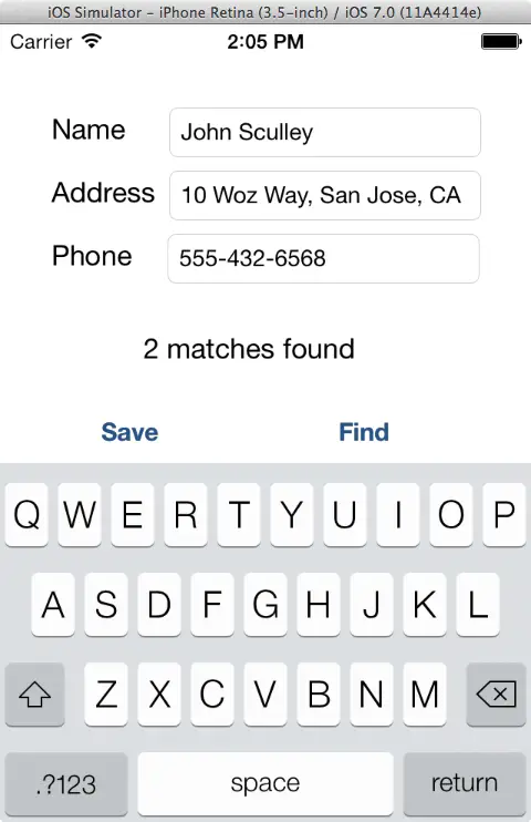 An iOS 7 Core Data example app running