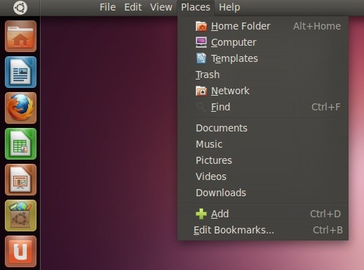 The Ubuntu 11.04 Unity Desktop Places menu
