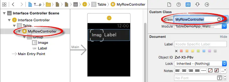 Setting a WatchKit table row class