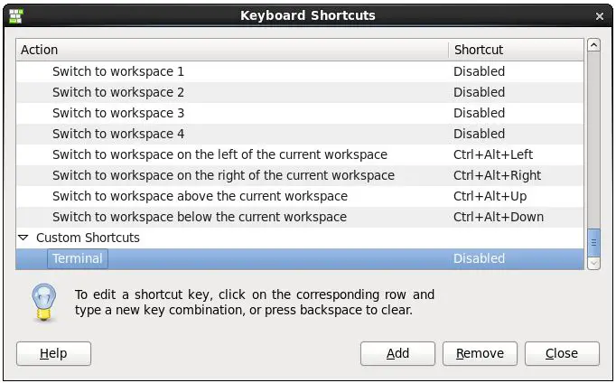 A custom keyboard shortcut configured