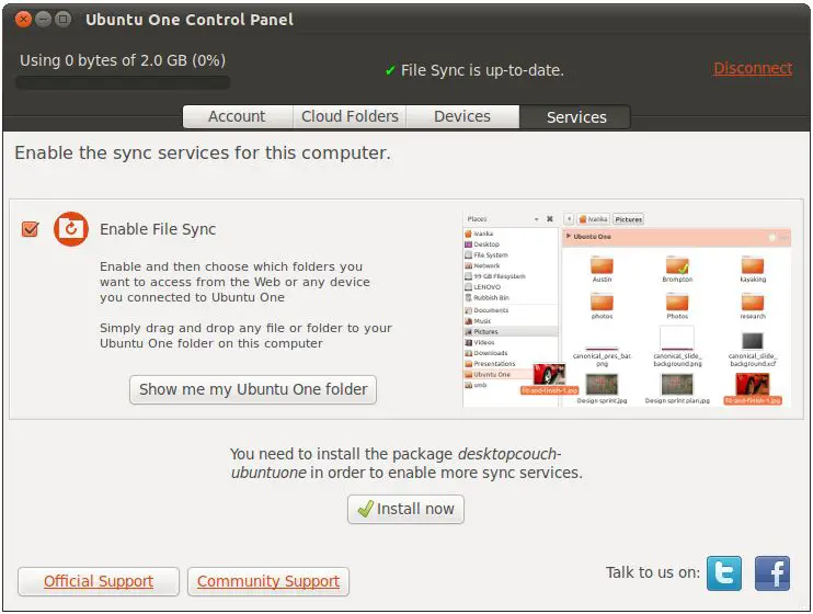 The Ubuntu One Control Panel