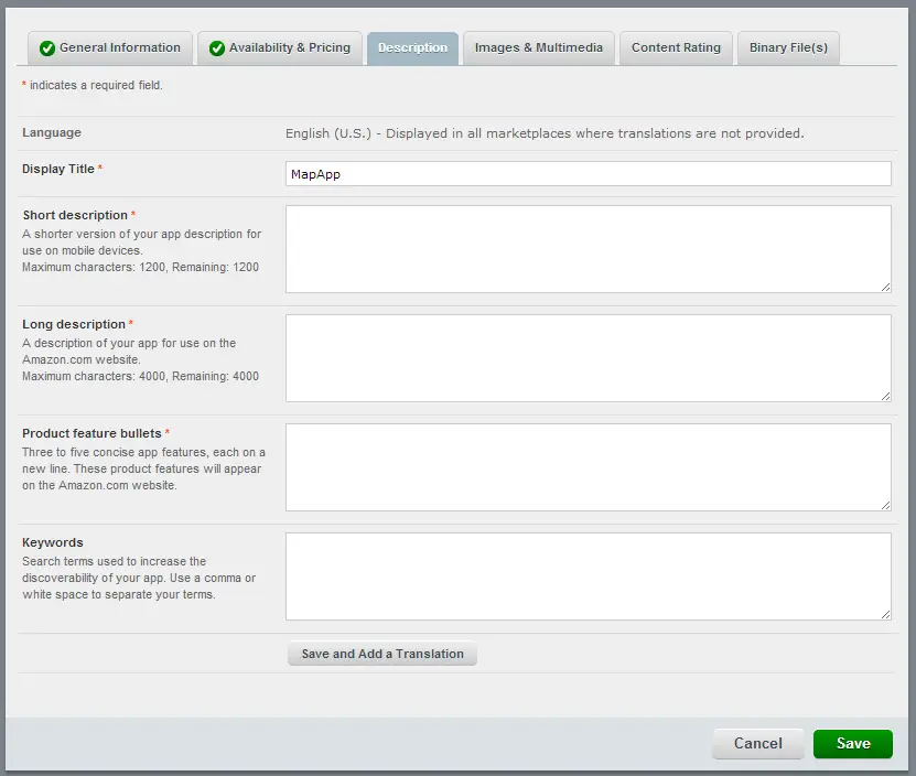 Kindle Fire app description screen