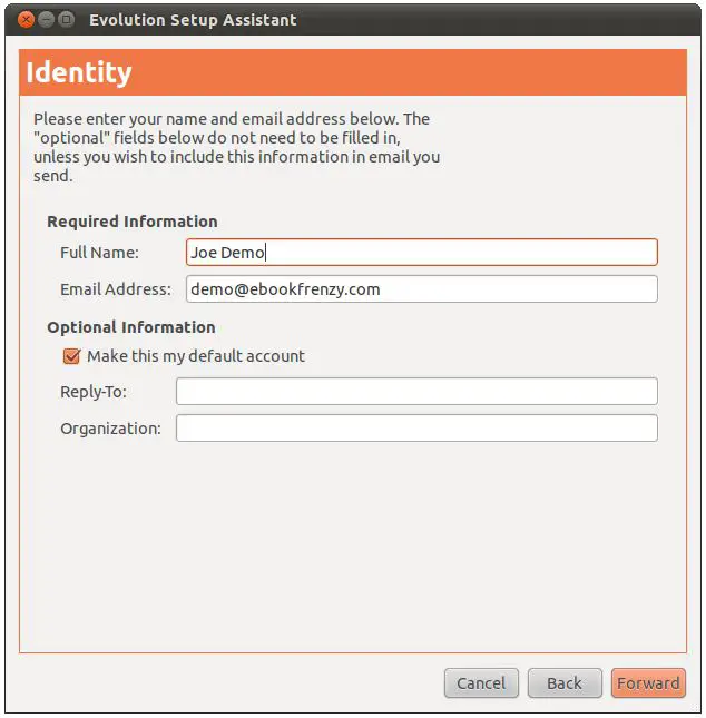 Configuring email identity on UIbuntu 11.04 Evolution mail client