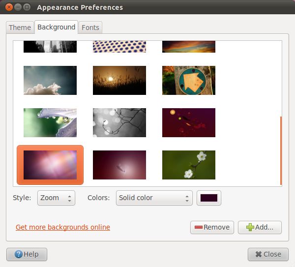 The Ubuntu 11.04 desktop appearances dialog