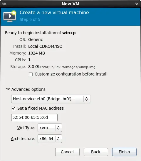 Selecting a network bridge for a new CentOS KVM guest VM