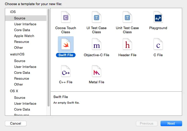Xcode 7 add extension file.png