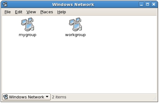 Windows workgroups shown in an RHEL Nautilus window