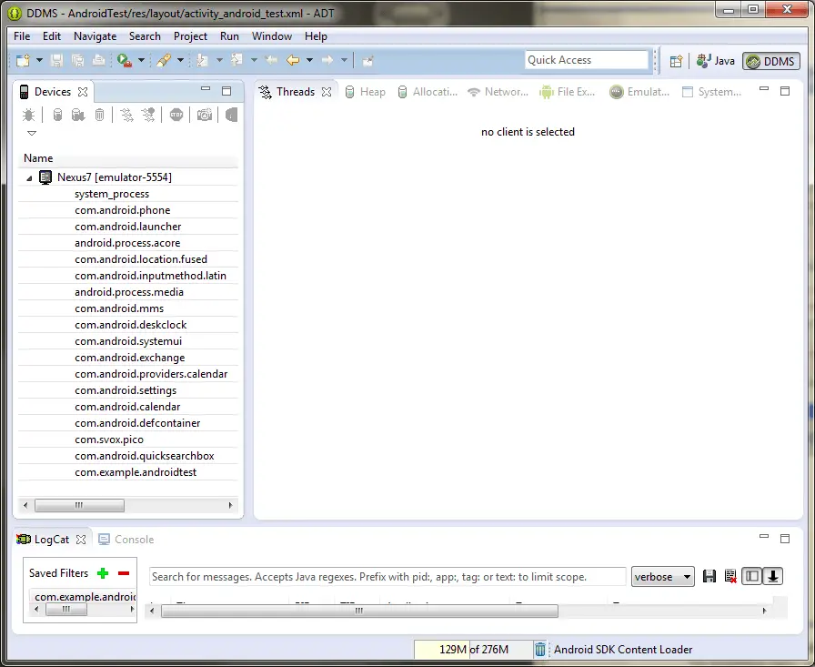 The Eclipse DDMS perspective