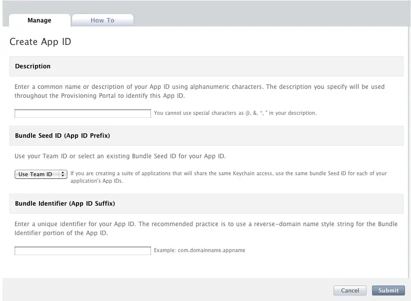 iPhone Developer Portal - Create an App ID screen