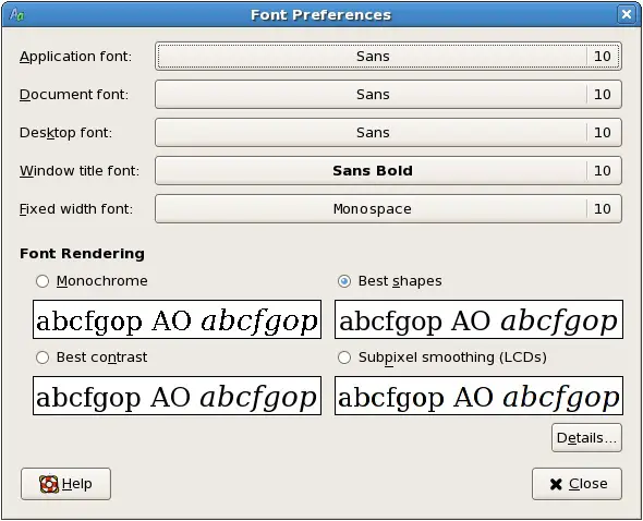 The RHEL 5 GNOME desktop Font preferences dialog