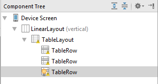 TableRows added to a TableLayout in Android Studio Designer