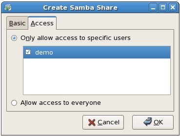 Configuring user access for a CentOS Samba share