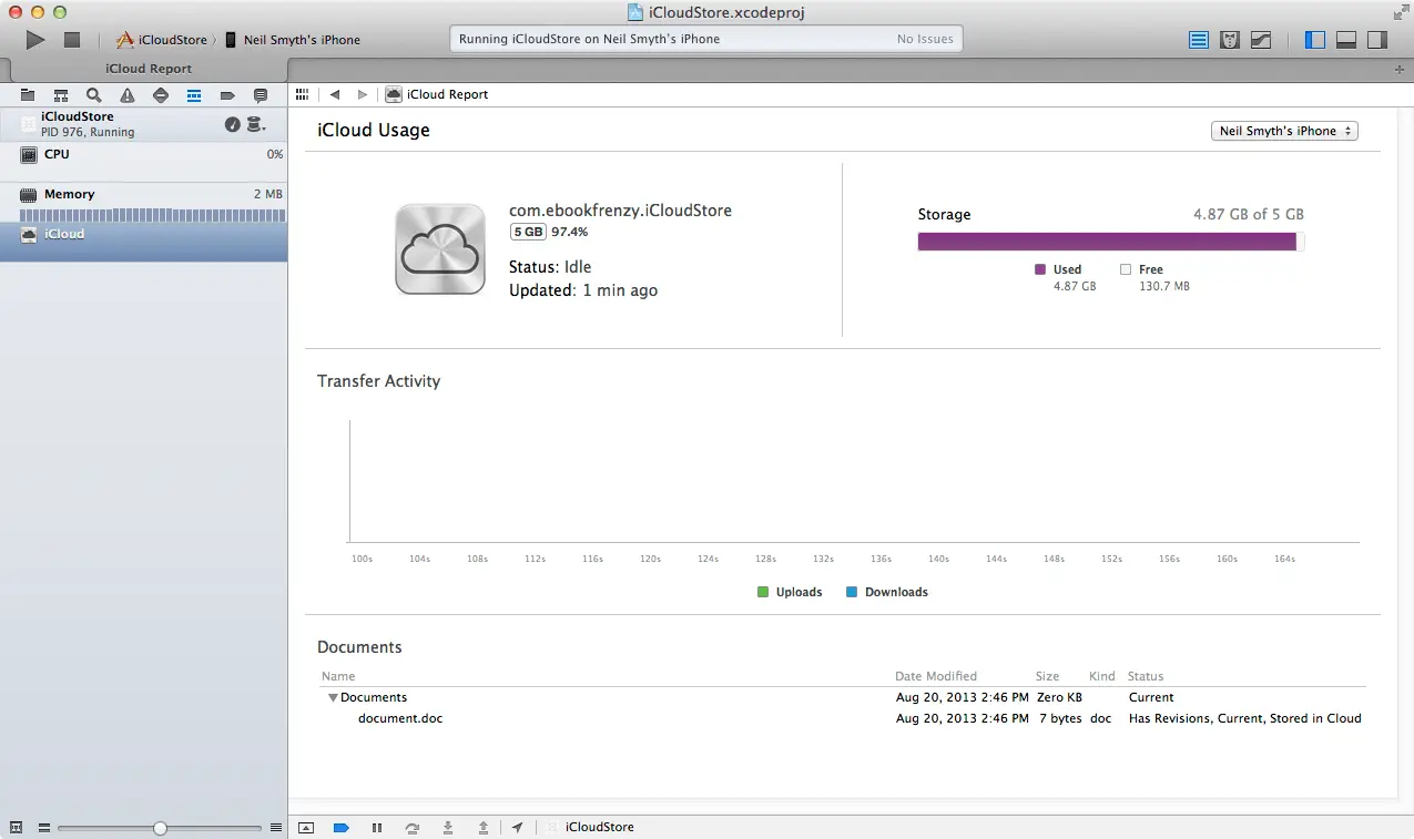Monitoring iCloud performance of an iOS 7 app