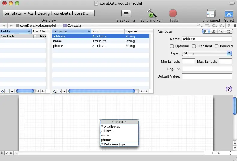 iOS 4 iPhone Core Data Entities defined