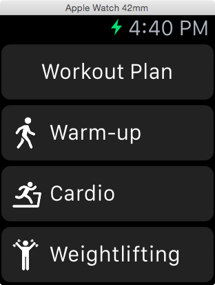The WatchKit Table app running with a title row