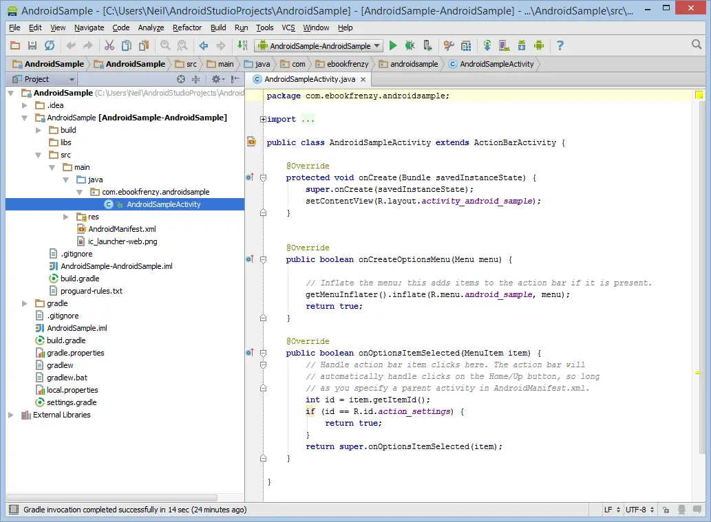 The Android Studio main window